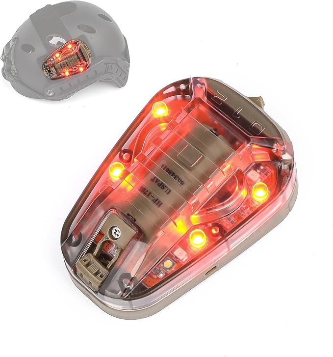 Tactical Helmet IR Strobe Light, Identification Light with Optional 4 Modes, Survival Signal for Outdoor Sports (Brown Base-Red)