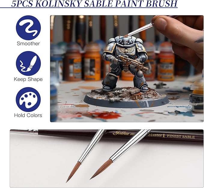 Kolinsky Sable Miniature Paint Brushes - Golden Maple 7pcs Detail Paint Brushes Drybrushes for Acrylic Watercolor, Small Fine Detail Paint Brush Set for Mini Paints (red)