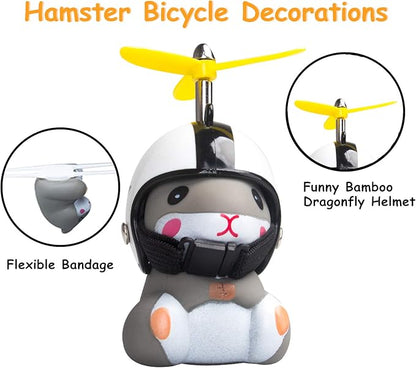wonuu Duck Bike Bell with Light and Helmet Cute Hamster Bicycle Horn, Dashboard Decoration Hamster Toy Motorcycle Bike Bells Rubber Duck Car Dashboard Decorations (White&Star-Hamster)