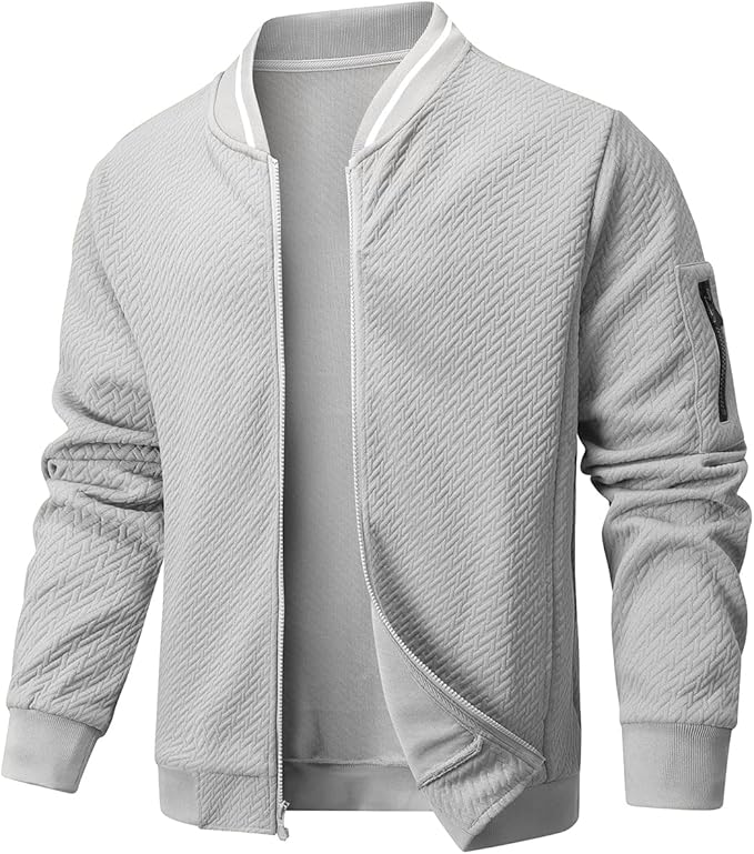 Mens Casual Jacket Loose Fit Lightweight Jacket Varsity Bomber Jacket with Zipper