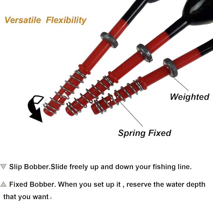 THKFISH Fishing Floats and Bobbers Balsa Wood Floats Spring Bobbers with Oval Slip Bobbers for Crappie Panfish Walleyes Fixed Bobber (1"X0.7"X6") (1.25"X0.75"X6") (2"X1.14"X5.86") 5pcs