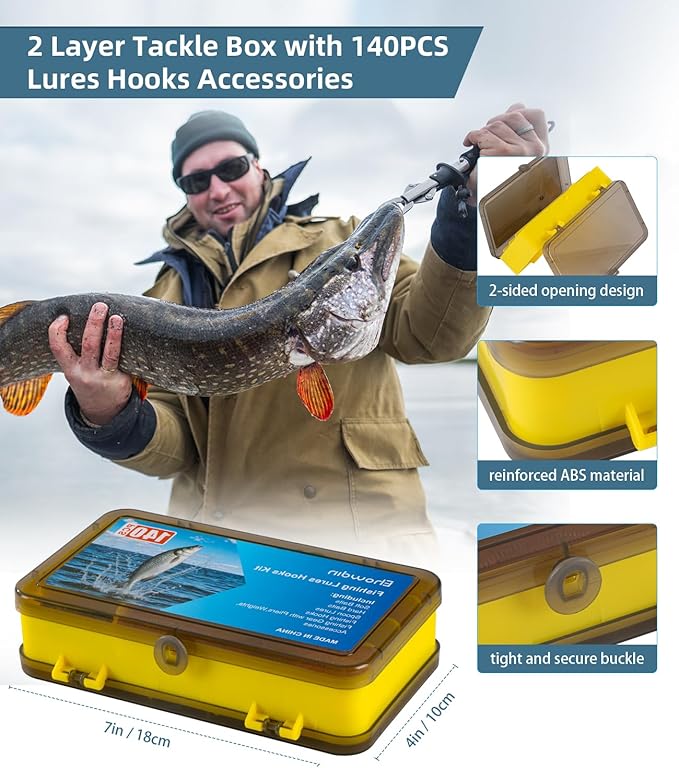Fishing Lures Hooks Kit, Fishing Gear Tackle Box Kit with Pliers, Bionic Baits,Spoon Lures, Hooks, Weights Freshwater, Saltwater and Accessories for Men Women Kids Fishing Tackles Gift