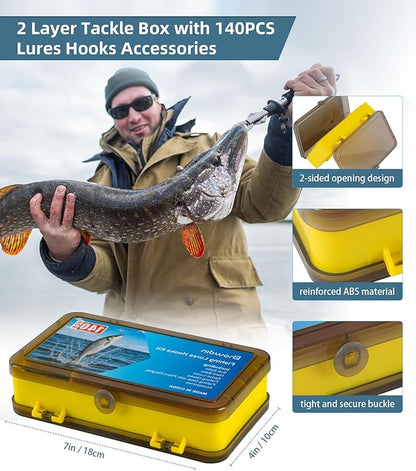 Fishing Lures Hooks Kit, Fishing Gear Tackle Box Kit with Pliers, Bionic Baits,Spoon Lures, Hooks, Weights Freshwater, Saltwater and Accessories for Men Women Kids Fishing Tackles Gift