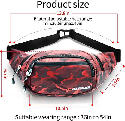 Crossbody Fanny Packs for Women, 5-Zipper Pockets Water Resistant Practical Waist Bag, for Outdoor Running Cycling Sports Travel Hiking Camping Fishing Fashionable Belt Bags