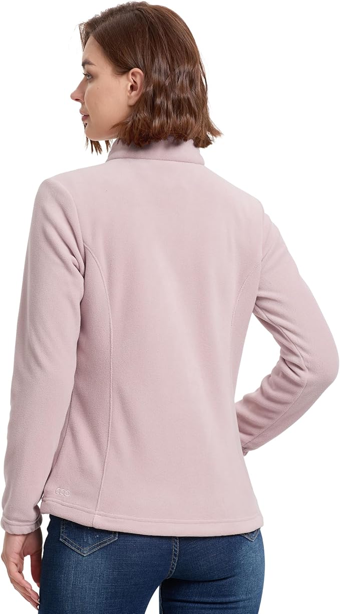 33,000ft Women's Zip Up Fleece Jacket, Long Sleeve Warm Soft Polar Lightweight Coat with Pockets for Winter