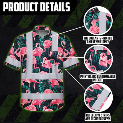 High Visibility Hawaiian Shirt for Men Tropical Shirts Custom Name Floral Outfit Reflective Safety Workwear