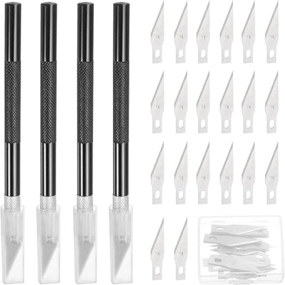 MECCANIXITY 4 Pcs Exacto Knife, Craft Hobby Knife with 40 Exacto Blades(#11) Profession Craft Knives for Crafting, Modeling, Scrapbooking (Black)