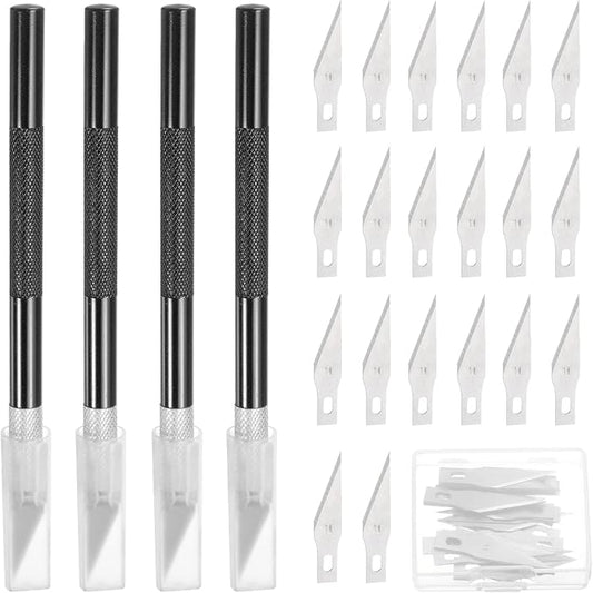 MECCANIXITY 4 Pcs Exacto Knife, Craft Hobby Knife with 40 Exacto Blades(#11) Profession Craft Knives for Crafting, Modeling, Scrapbooking (Black)