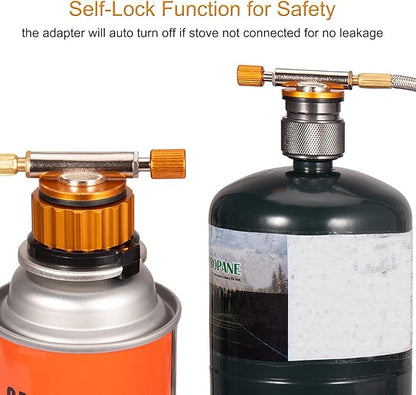 Camping Stove Adapter Propane to Butane Adapter 1 Lb Propane Tank Input EN417 Lindal Valve Output w/Butane Canister Nozzle Input EN417 Lindal Screw Cartridge Output Gas Converter LPG Canister Adapter