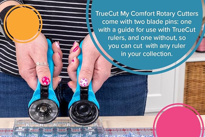TrueCut Straight Rotary Cutter - 45mm Ergonomic Wheel Cutter for Fabric & Crafting - Left or Right-Handed - Track-and-Guide Ruler - Quilting and Sewing Supplies