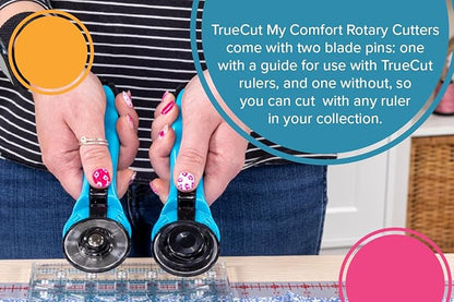 TrueCut Straight Rotary Cutter - 45mm Ergonomic Wheel Cutter for Fabric & Crafting - Left or Right-Handed - Track-and-Guide Ruler - Quilting and Sewing Supplies
