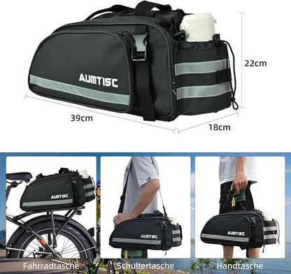 AUMTISC Bike Rear Rack Bag, 14L Bicycles Panniers Trunk Saddle Bags with Rain Cover for Ebike, Cycling Back Seat Cargo Carrier Storage Bag for Commuter Travel Outdoor