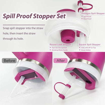 Stanley Cup Accessories Set Including 6 Pcs Silicone Spill Proof Stopper, 2 Pcs Straw Cover Cap for 9-10 mm Straws, 1 Pcs Silicone Boot for Stanley Cup 40oz & 30oz Tumbler (Fuchsia)