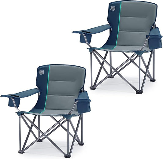 TIMBER RIDGE Oversized Folding Camping Chair Support 550 LBS, Heavy Duty Portable Chairs with Cup Holder Side Pocket for Lawn, Outdoor Picnic, Fishing, 2 Pack(Navy)
