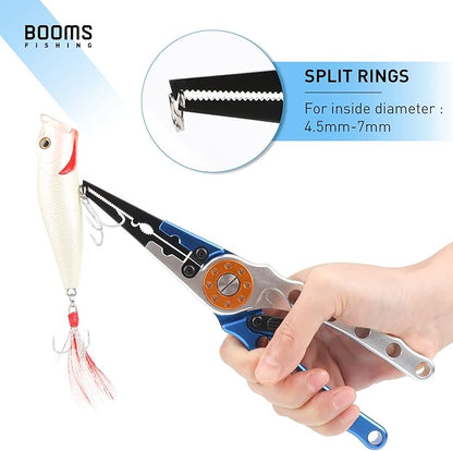 Booms Fishing X1 Aluminum Fishing Pliers Saltwater, Surf Fishing Tackle Kit, Fishing Multitool Hook Remover Braided Fishing Line Cutting and Split Ring with Coiled Lanyard and Sheath