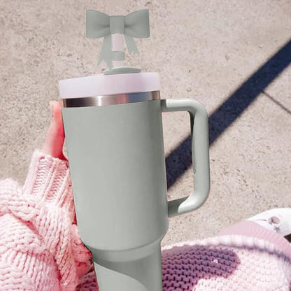 4Pcs Silicone Straw Toppers Covers for Stanley Cups 40/30oz 10mm(0.4in) Gray Dust-Proof Bow Straw Covers Toppers Suitbale for Stanley Cup Accessories Reusable Straws Caps