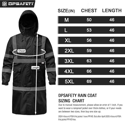 Hi Vis Rain Jacket with 3M Reflective Stripe,High Visibility Class 3 Rain coats,Safety Waterproof Rain Suits for Men with Hood and 2 Large Pockets construction work rain gear(Black 5XL)