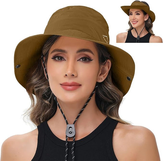 Sun Hats for Women Bucket Hat UV Protection Fishing Hat Wide Brim Safari Hats 2 in 1 Zip-Off Sun Visor Hats UPF 50+