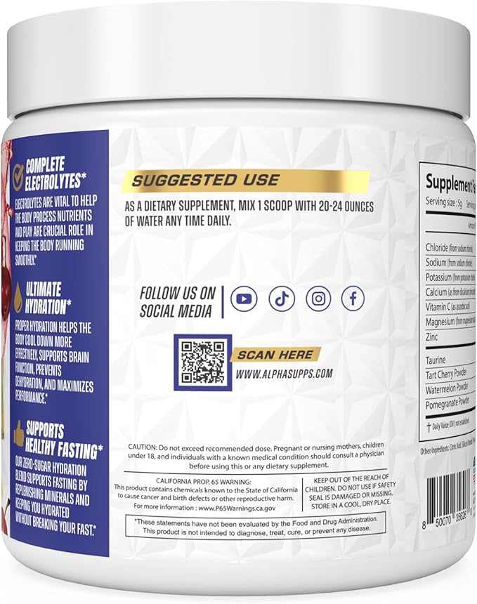 Alpha Lytes - Electrolyte Powder Daily Hydration Drink Mix - Sugar-Free, Zero Calorie Instant Formula with Trace Minerals and Antioxidants (60 Servings, Salted Tropical Cherry)
