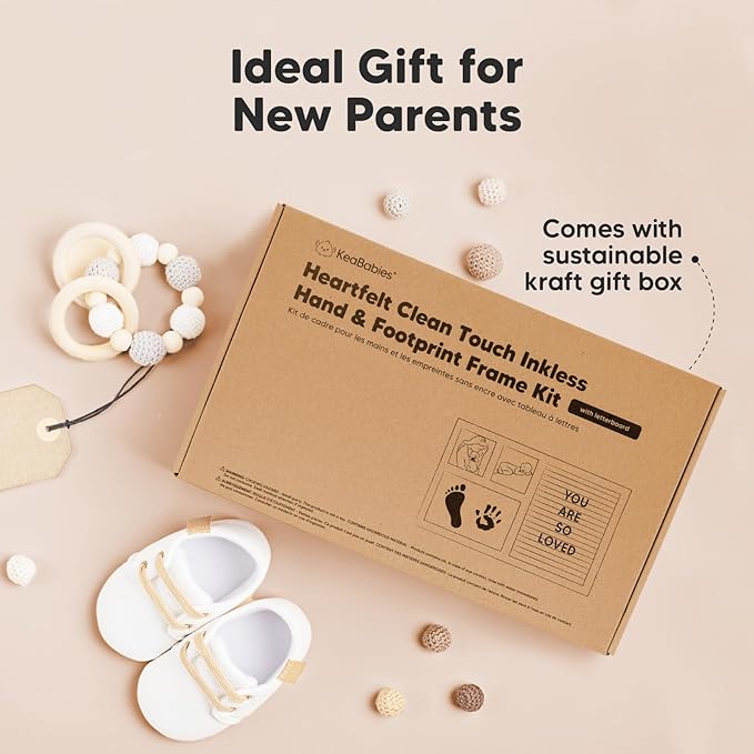 Baby Hand & Footprint Kit with Felt Letterboard, Inkless Ink Pad - Personalized New Mom Gifts for Baby Announcement, Cute Nursery Newborn Picture Frame,Ideal Dog Nose & Paw Print Kit(Alpine White)