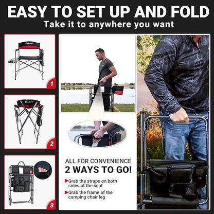 KingCamp Heavy Duty Camping Director Chair, Folding with Side Table & Storage, Red