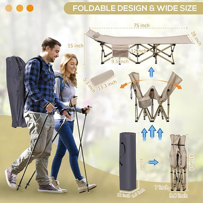 2 Pack Wide Folding Camping Cots with Pillow & Extra Thick 3 Inch Matress, Cots for Sleeping 900 LBS, Camping Bed for Adults with Cushion, Sleeping Cot (Cream)