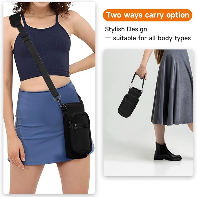32/40/64/128 oz Neoprene Insulated Water Bottle Carrier Bag, Sling Bag Sleeve Pouch Holder with Strap & Paracord Handle and 2 Pocket for Travelling, Hiking, Camping