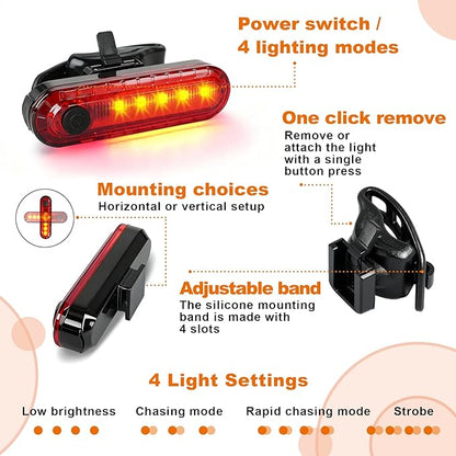 6 Sets Bright LED Bike Light Set Waterproof Bicycle Light Rechargeable USB Bicycle Front Headlight Back Taillight Mountain Cycling Accessories for Men Women Night Road Riding