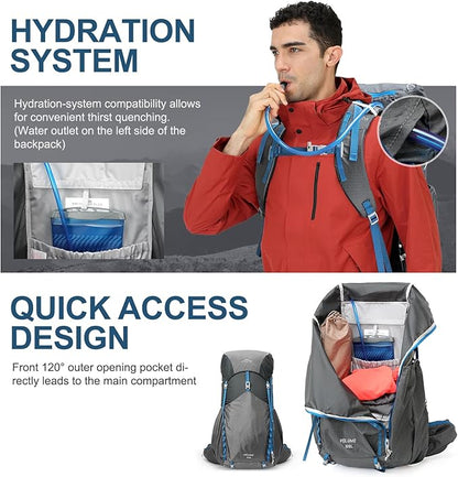 55L Internal Frame Waterproof Hiking Camping Backpack with 3L Water Bladder and Rain Cover, Large Lightweight Travel Daypack Rucksack for Climbing (8120 Dark Gray)