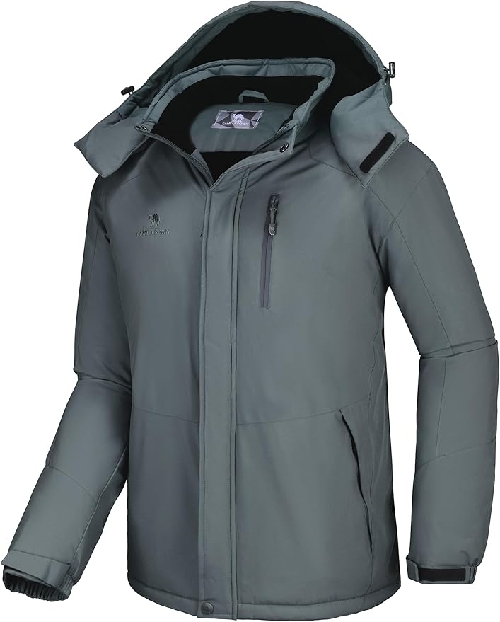 CAMELSPORTS Mens Winter Jacket Waterproof Warm Snow Ski Jackets Faux Fur Fleece Rain Coats with Removable Hood