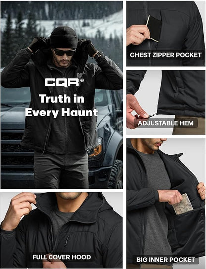 CQR Men's Lightweight Insulated Jacket, Windproof Packable Water Resistant Warm Active Coat for Hiking Work Outdoor Tactical