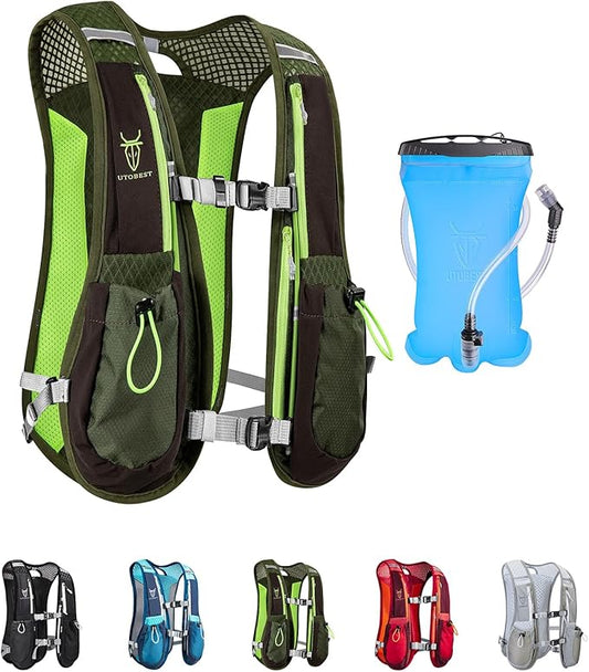Running Vest, 5L Hydration Vest Lightweight, Breathable and Sweatproof Running Backpack, Adjustable Running Hydration Vest for Trail Running Marathon Race Jogging Cycling