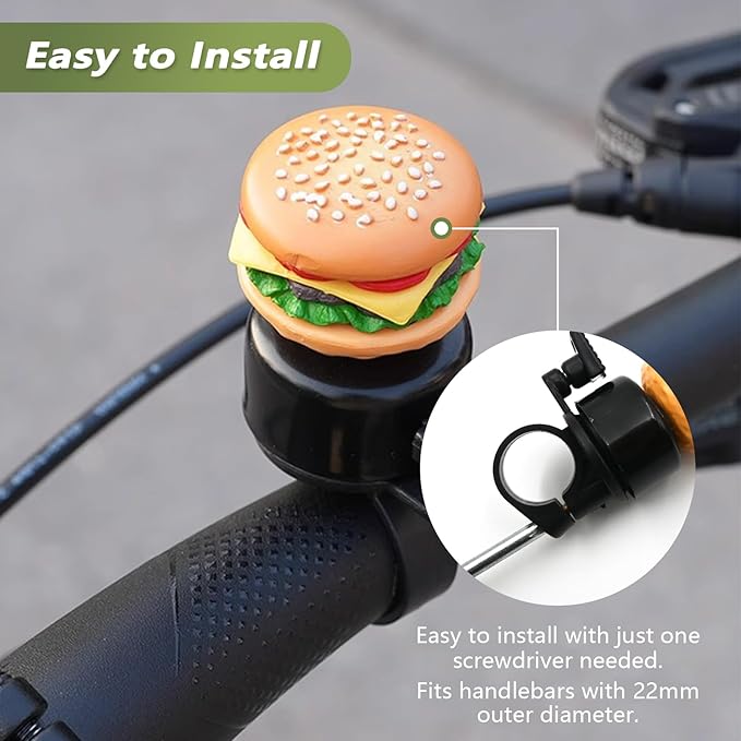 3 Pack Cute Bike Bell, Funny Bicycle Bells for Adults and Kids, Cartoon Hamburger Sandwich Fries Bike Bells for Girls Boys, Loud Cycling Ring Bell for Road Bike Mountain Bike Scooter Accessories