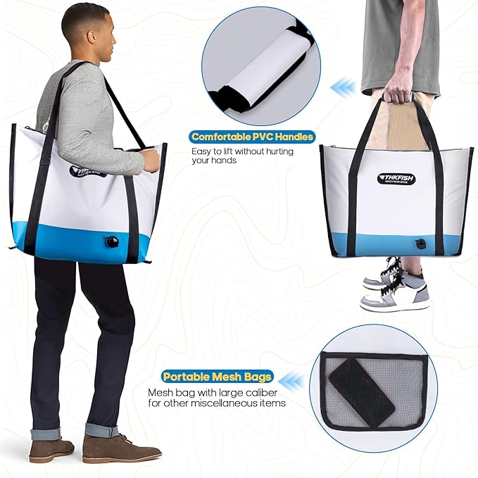 THKFISH Insulated Fish Cooler Bag, Fish Kill Bag for Caught Fish, 40x16in 25x17.5in Portable Waterproof Insulated Fish Bag Keeps Ice for 24 Hours