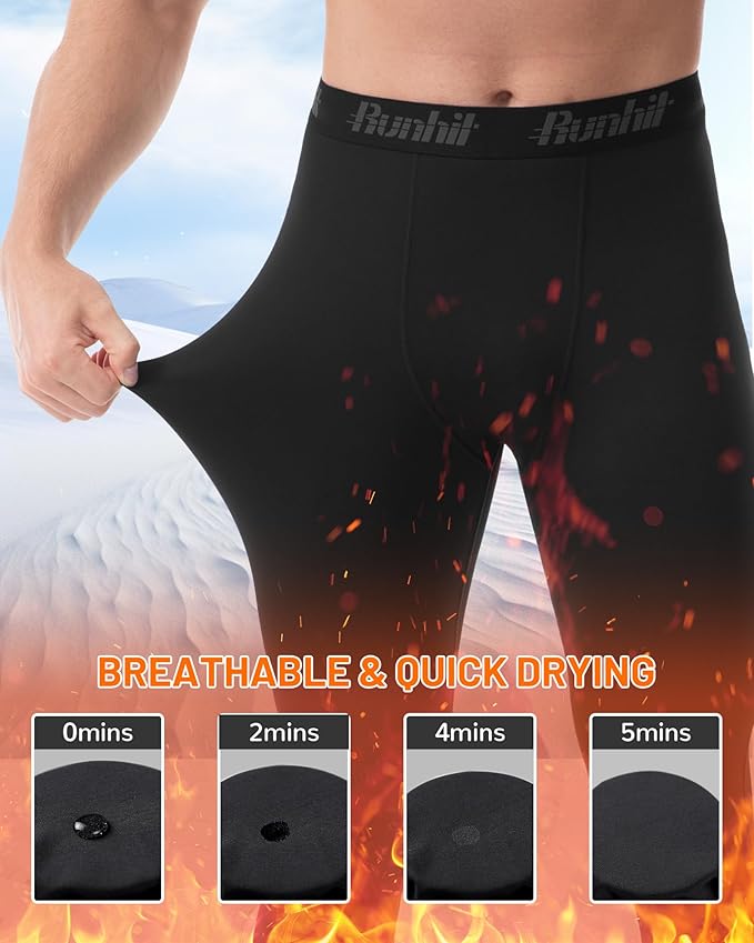 Runhit Men's Thermal Compression Pants Fleece Lined Sports Tights Athletic Leggings Base Layer Bottoms Cold Weather Gear