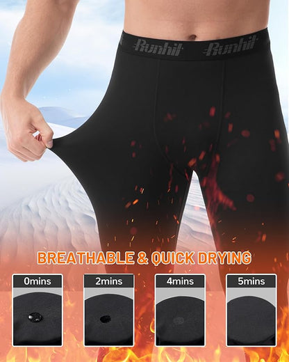 Runhit Men's Thermal Compression Pants Fleece Lined Sports Tights Athletic Leggings Base Layer Bottoms Cold Weather Gear