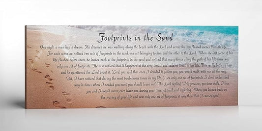 Footprints in the Sand Wall Decor, Footprints in the Sand Inspirational Wall Art, Beach Decor, Christian Gifts for Men and Women Chrisitan Wall Decor, Sympathy Gift.Ready To Hang, C3100-10x30