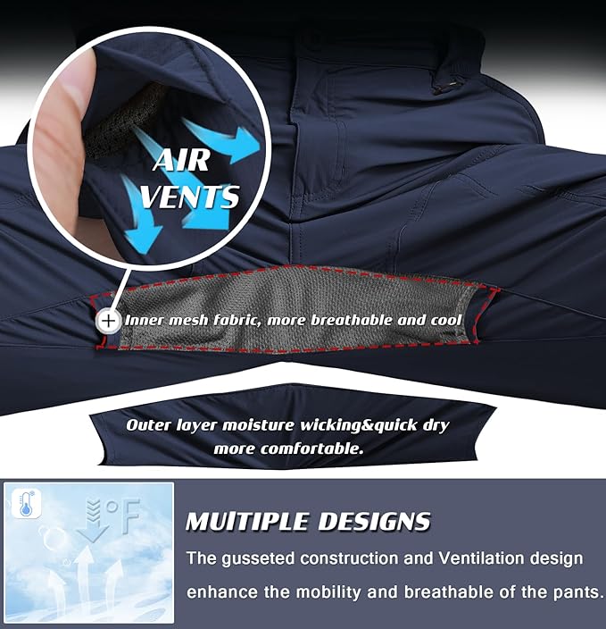 Mens Lightweight Cargo Hiking Patns Outdoor Quick Dry Work Tactical Pants with 6 Pockets Water Resistant Fishing Travel Pants