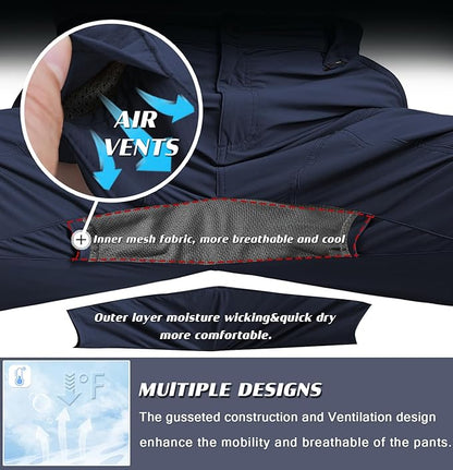 Mens Lightweight Cargo Hiking Patns Outdoor Quick Dry Work Tactical Pants with 6 Pockets Water Resistant Fishing Travel Pants