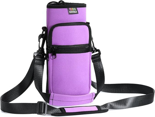 Nuovoware Water Bottle Carrier Bag,25oz/40oz/64oz Bottle Pouch Holder,Adjustable Shoulder Hand Strap 2 Pocket Sling Neoprene Sleeve Sports Accessories for Hiking Travelling Camping