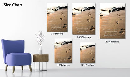 Footprints in the Sand Wall Art Decor, Footprints in the Sand Canvas Prints Wall Art, Inspirational Christian Poem Wall Poster Gift, Beach Picture Wall Art for Living Room Beach Office 32"Wx48"HInches