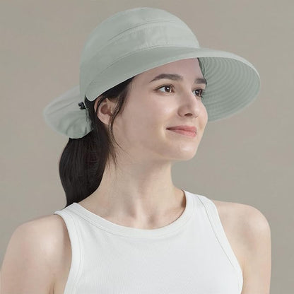 SUN CUBE Women Sun Hat for Outdoor UV Protection, Wide Brim Sun Hat Ponytail, Convertible Zip-Off Beach Hat Visor