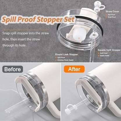 Stanley Cup Accessories Set Including 6 Pcs Silicone Spill Proof Stopper, 3 Pcs 10mm Flower Straw Cover Cap, 1 Pcs Bling Silicone Boot Sleeve for Stanley Cup 40oz & 30oz Tumbler