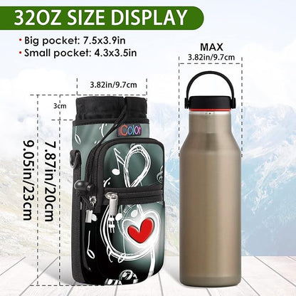 icolor Water Bottle Carrier Bag with Strap 25/32/40 oz Crossbody Bottle Holder with Phone Pocket Sling Sleeve Insulated Neoprene Water Bottle Pouch for Walking Travelling