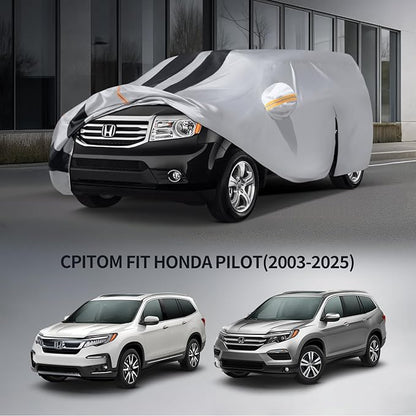 10 Layers Sedan Car Cover Custom Fit for Honda Pilot(2003-2025), 100% Waterproof All Weather for Automobiles, Gift with Towel, Heavy Duty Car Covers for Rain Sun UV Protection with Door Zipper.