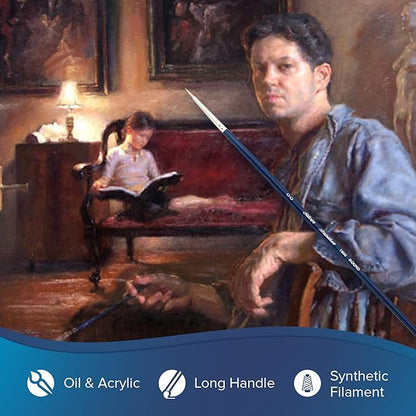 Silver Brush Limited BR-1950 Bristlon Long Handle Round Brushes with Stiff White Synthetic Tips, 7pc Premium Painting Set for Acrylic, Oils, Gouache, Watercolor & All Media, Sizes 00, 0, 1, 2, 3, 4, 6