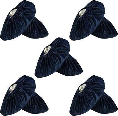5 Pairs Reusable Shoe Covers, Non Slip Shoe Protectors Covers, Universal Soft Washable Thickened Foot Boot Shoe Covers for Indoors Home Laboratory (Navy blue)