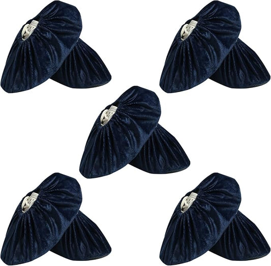 5 Pairs Reusable Shoe Covers, Non Slip Shoe Protectors Covers, Universal Soft Washable Thickened Foot Boot Shoe Covers for Indoors Home Laboratory (Navy blue)