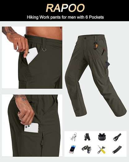 Rapoo Mens Hiking Pants Lightweight Water Resistant Breathable Nylon Cargo Pants with 6 Pockets