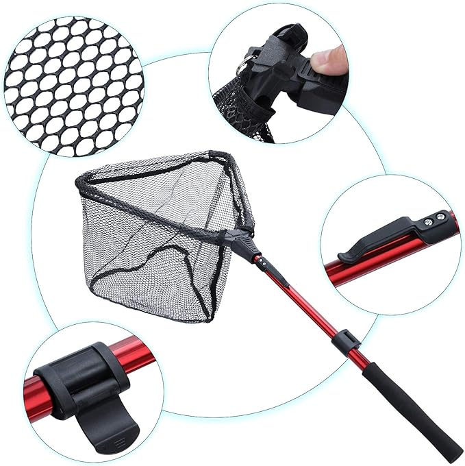 Sougayilang Fishing Net Fish Landing Net, Foldable Collapsible Telescopic Pole with EVA Handle, Durable Nylon Material Mesh, Safe Fish Catching or Releasing
